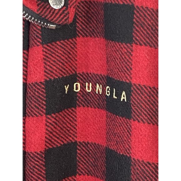 YoungLA Kingpin Jacket Men’s S Red Buffalo Plaid Quilted Lining Full Zip Snap - Picture 3 of 16